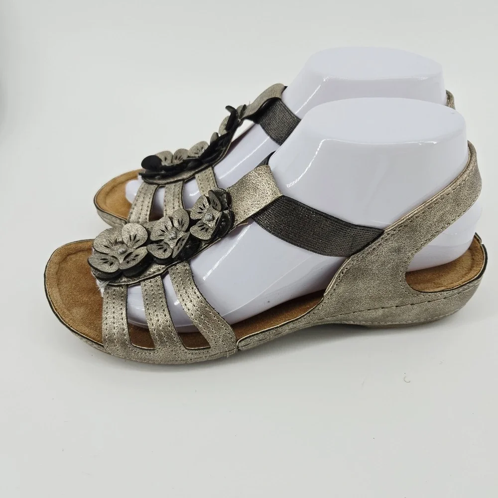 Flexus Spring Step Women's 38 7.5 Slingback Sandal Metallic Gold Leather/Elastic